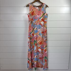 Talbots Maxi Dress Sleeveless Knit Stretch Multicolor Floral Print sz S